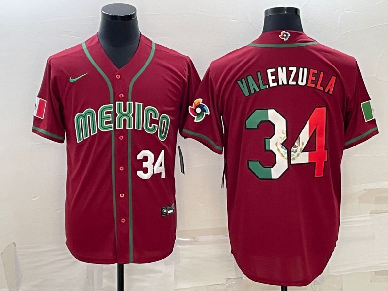 Men 2023 World Cub Mexico 34 Valenzuela Red Nike MLB Jersey3